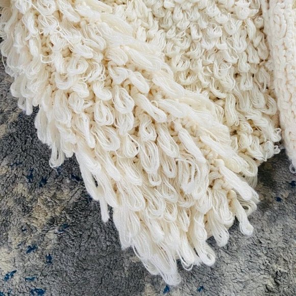 Loopy Knit Cardigan Open Front Shaggy Fringe Sweater Jacket Ivory S - Picture 7 of 10